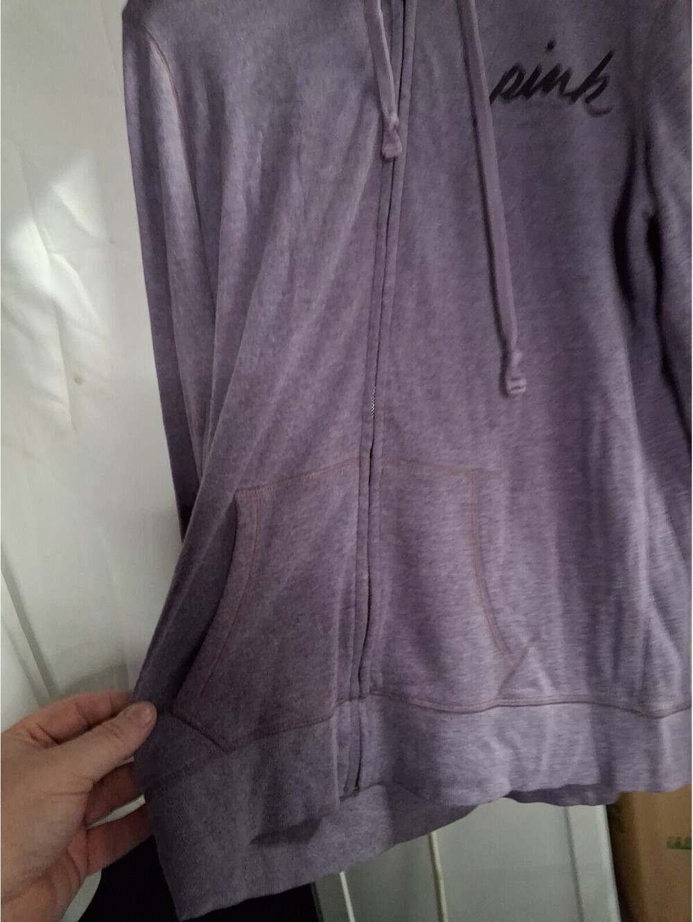 PINK by Victoria's Secret M Embellished Logo Purple Zip Sweatshirt Hoodie I2 - Picture 4 of 6